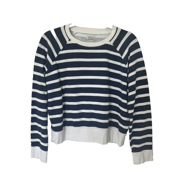 J. Crew Vintage Fleece M Navy & Ivory Striped Pullover Sweatshirt - Picture 2 of 4
